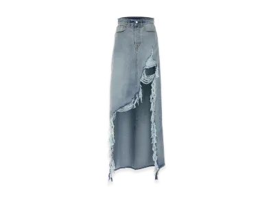 VETEMENTS Women's Destroyed Denim Maxi Skirt "Light Blue"