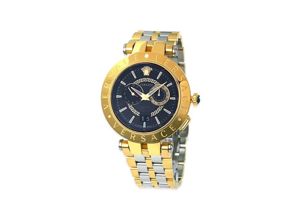 Versace V-Race Dual Time Quartz 46mm "Silver/Gold/Black"