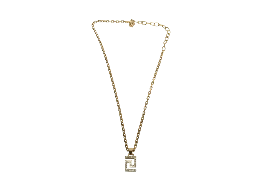 VERSACE Rhinestone Greca Necklace "Gold"