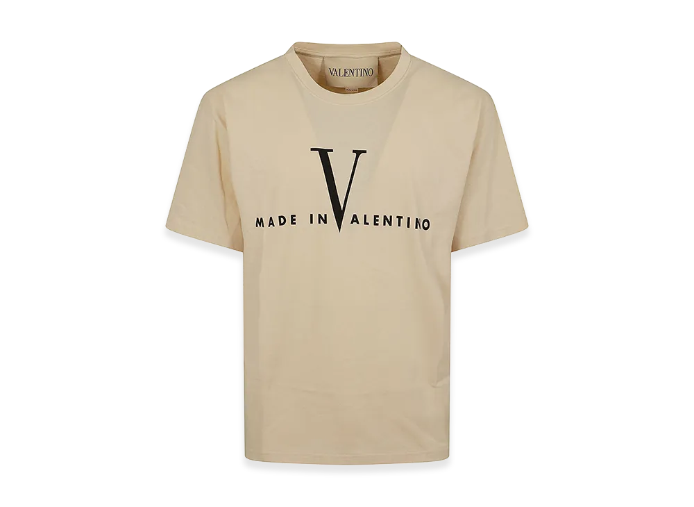 Valentino Cotton T-Shirt With Made In Print "Burro/Nero"