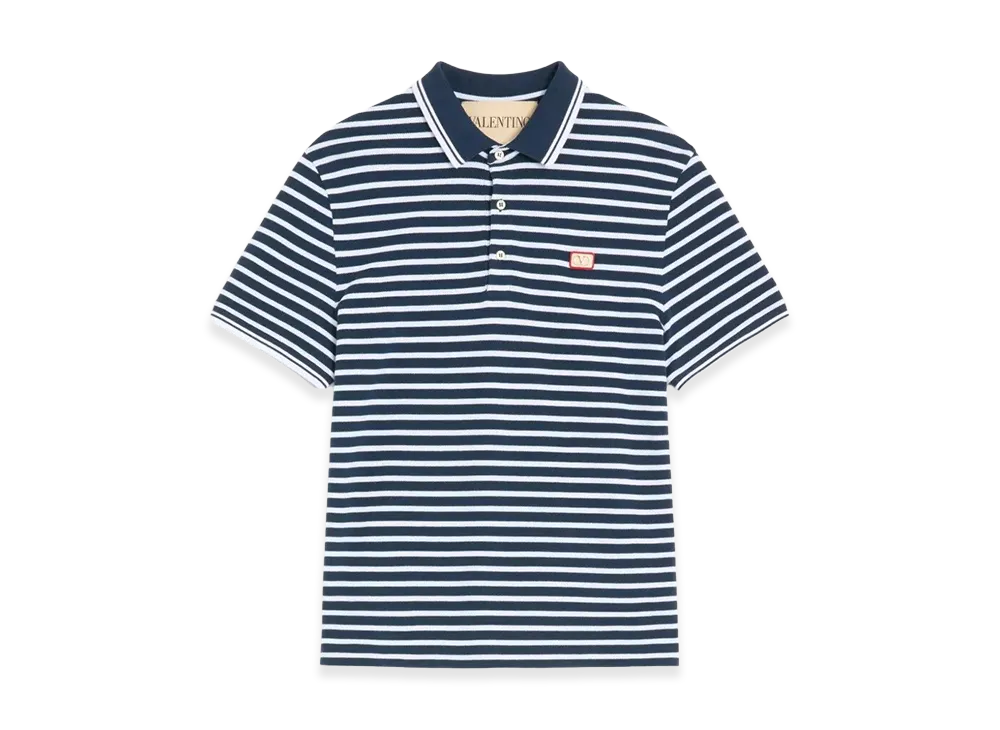 Valentino Cotton Pique Polo With Vlogo Patch "White/Blue"