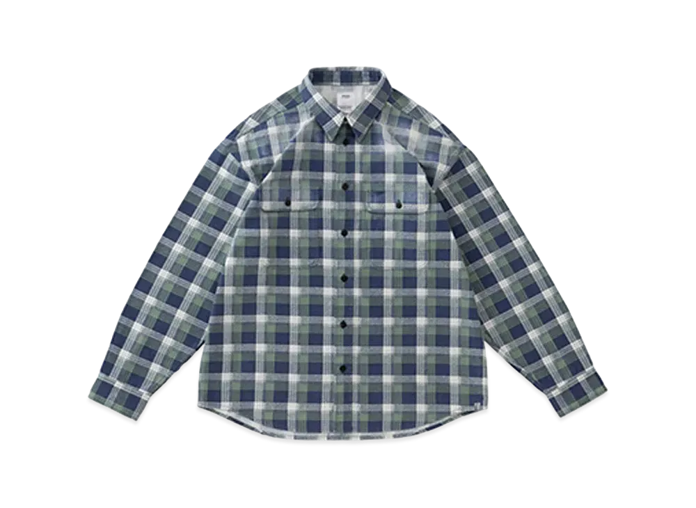 visvim LUMBER KHADI CHECK L/S DMGD "Navy"
