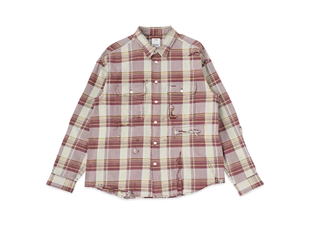 ビズビム ランバー チェック L/S クラッシュ "レッド"