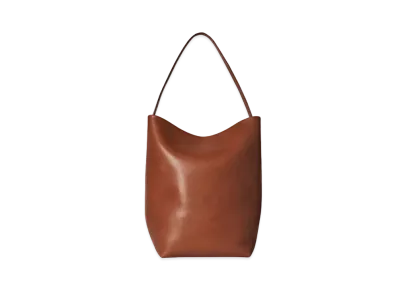 The Row Large N/S Park Tote Bag in Leather "Dark Leather"