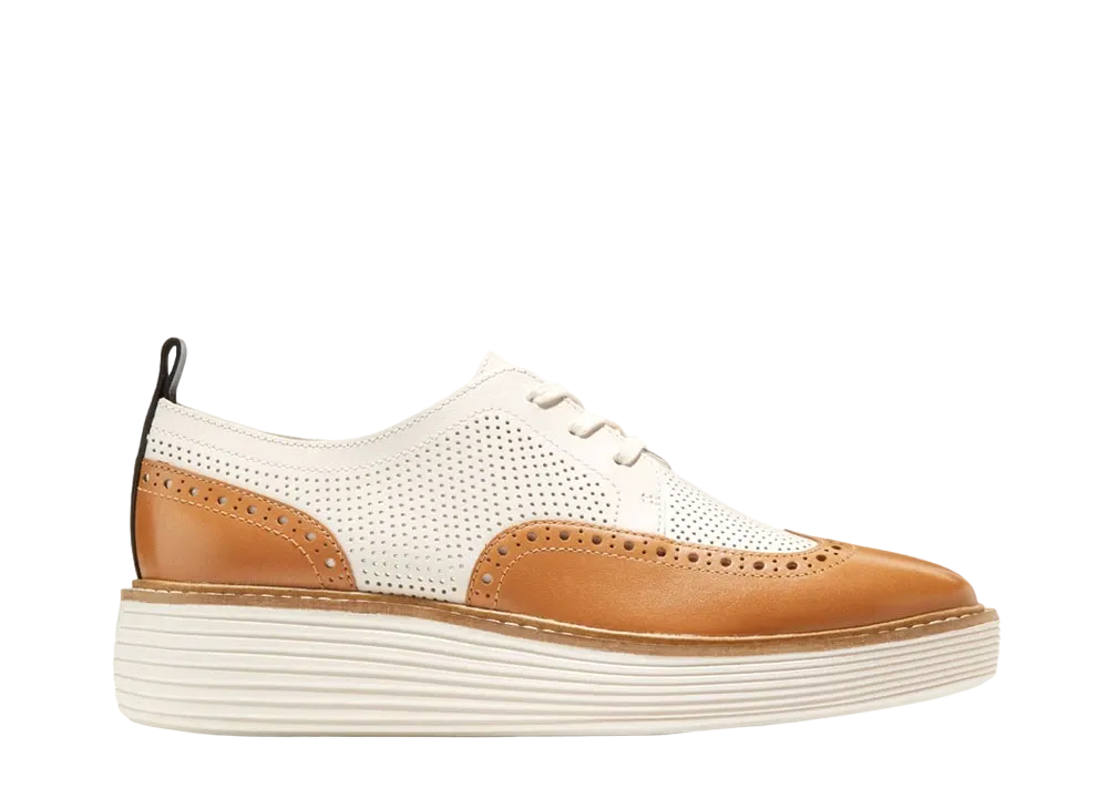 COLE HAAN Women's Original Grand Platform Wingtip Oxford "Pecan/Ivory" W28120 Medium