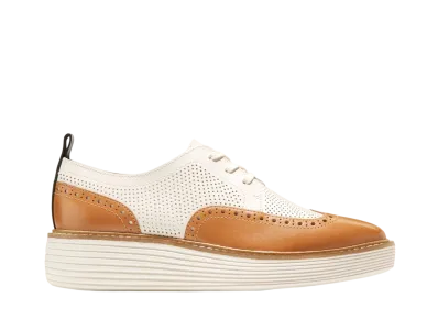 COLE HAAN Women's Original Grand Platform Wingtip Oxford "Pecan/Ivory" W28120 Medium