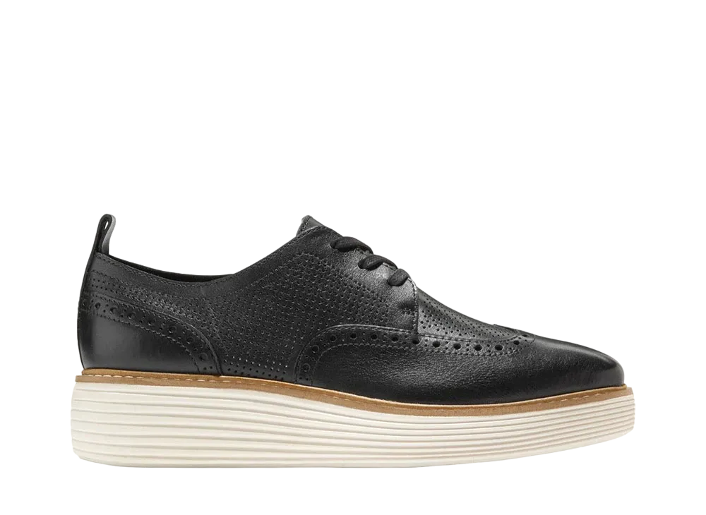COLE HAAN Women's Original Grand Platform Wingtip Oxford "Black/Ivory" W28349 Medium