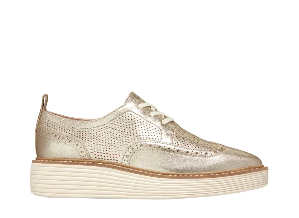COLE HAAN Women's Original Grand Platform Wingtip Oxford "Gold Talca/Ivory" W28355 Medium