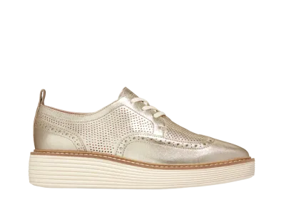 COLE HAAN Women's Original Grand Platform Wingtip Oxford "Gold Talca/Ivory" W28355 Medium