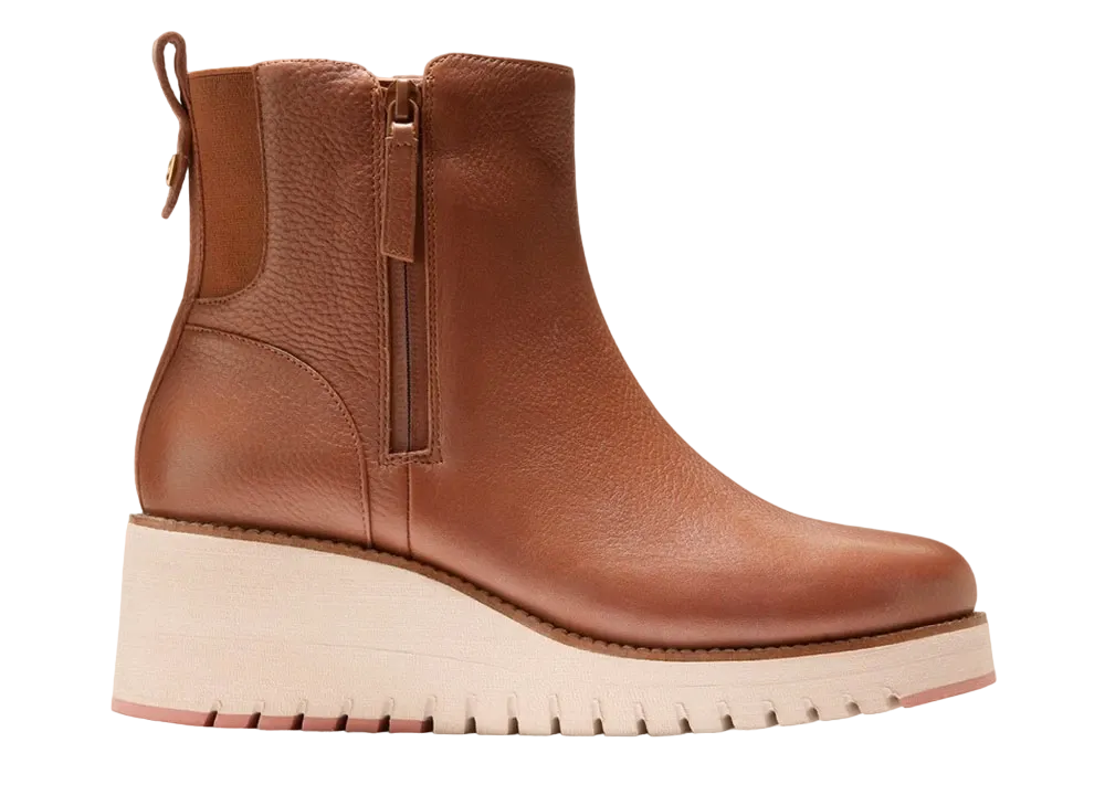 COLE HAAN Women's Zerogrand City Wedge Side Zip Boot Waterproof "British Tan/Ivory" W28706 Medium