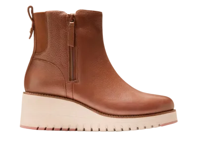 COLE HAAN Women's Zerogrand City Wedge Side Zip Boot Waterproof "British Tan/Ivory" W28706 Medium