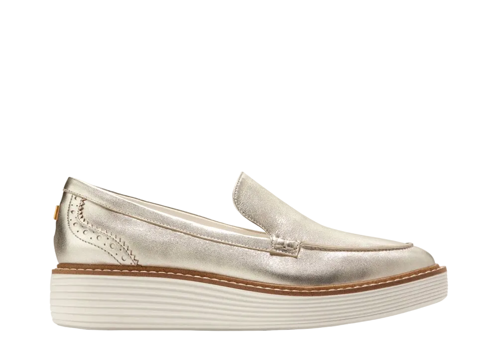 COLE HAAN Women's Original Grand Platform Venetian Slip-On Loafer "Soft Gold Talca/Ivory" W29404 Medium