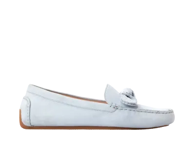 COLE HAAN Women's Bellport Bow Driver "Heather Blue Suede" W29550 Medium