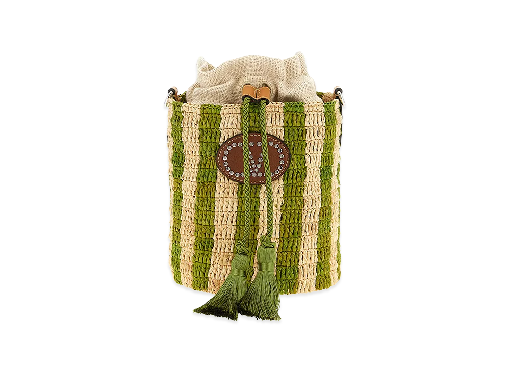 Valentino Garavani Women's Raffia Small Bucket Bag "Green"