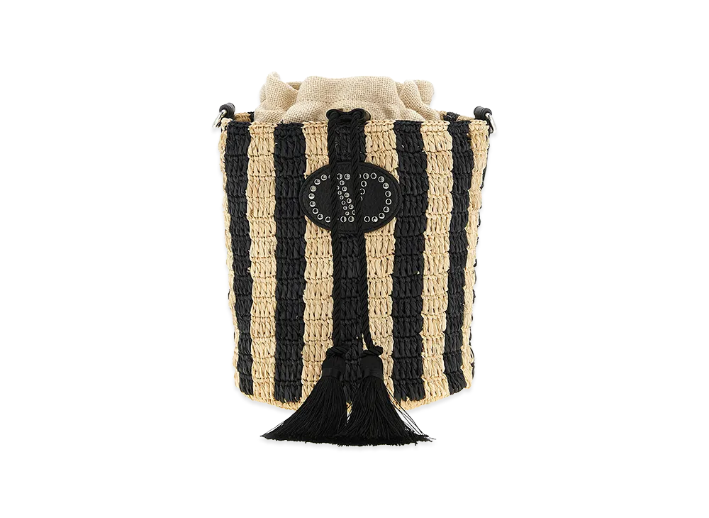 Valentino Garavani Women's Raffia Small Bucket Bag "Black"