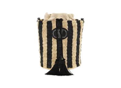 Valentino Garavani Women's Raffia Small Bucket Bag "Black"