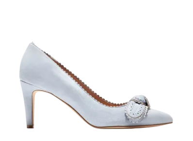 COLE HAAN Women's Bellport Bow Pump "Heather Blue Suede" W30058 Medium