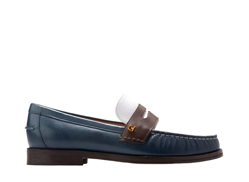 COLE HAAN Women's Lux Pinch Penny Loafer "Ivory/Dark Chocolate/Blue Wing Teal Leather" W30209 Medium