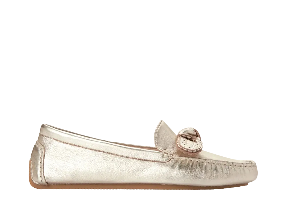 COLE HAAN Women's Bellport Bow Driver "Soft Gold Leather" W30213 Medium