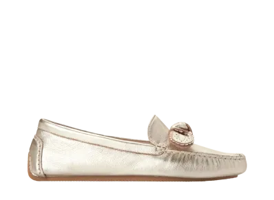 COLE HAAN Women's Bellport Bow Driver "Soft Gold Leather" W30213 Medium