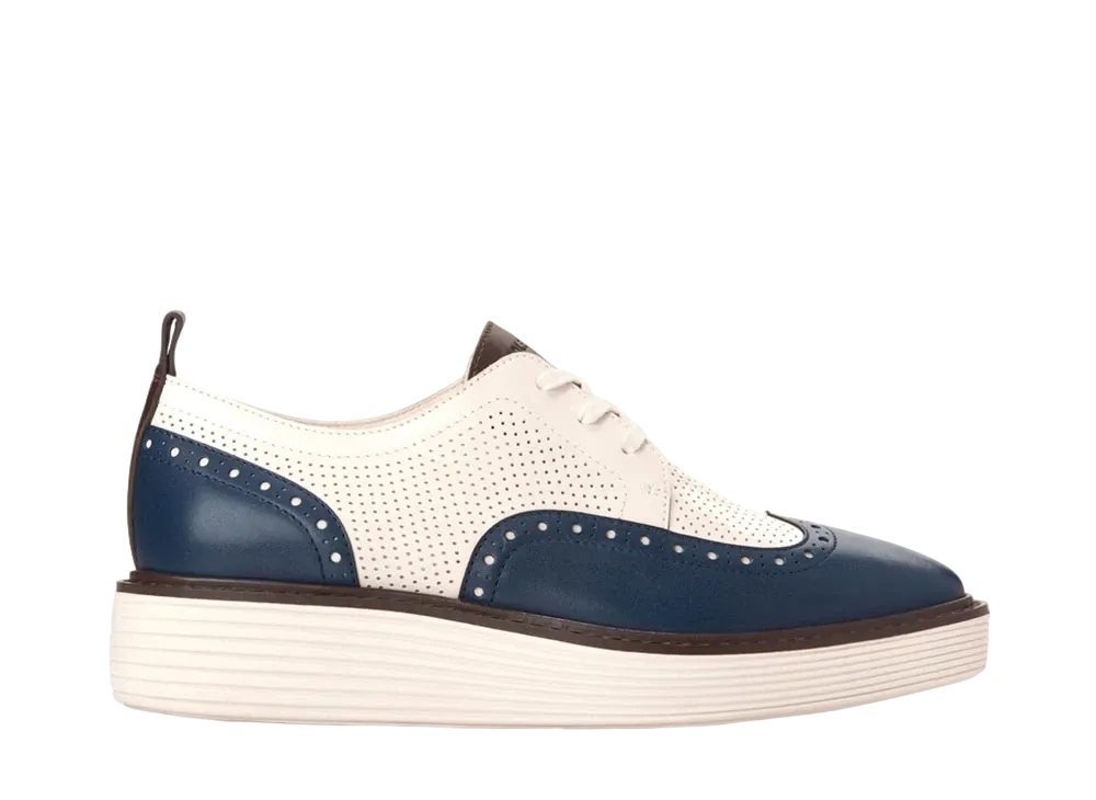 COLE HAAN Women's Original Grand Platform Wingtip Oxford "Blue Wing Teal/Ivory" W30260 Medium