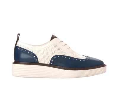 COLE HAAN Women's Original Grand Platform Wingtip Oxford "Blue Wing Teal/Ivory" W30260 Medium