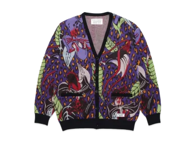 WACKO MARIA HIYATSUKAZU KNIT JACQUARD CARDIGAN"Purple"