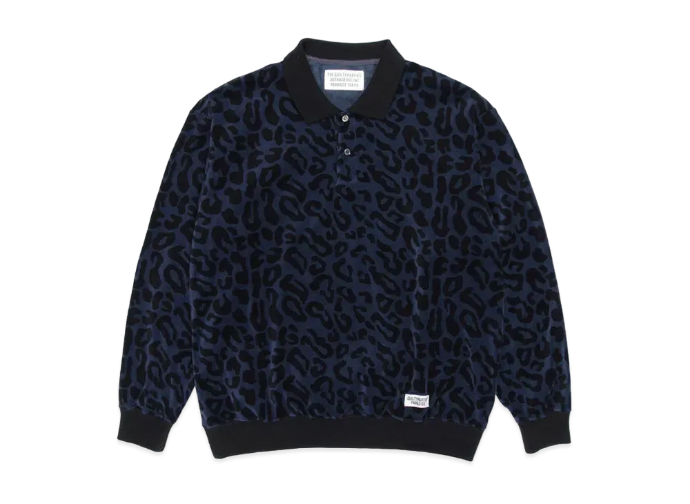 WACKO MARIA Leopard VELOUR POLO SHIRT "Navy"