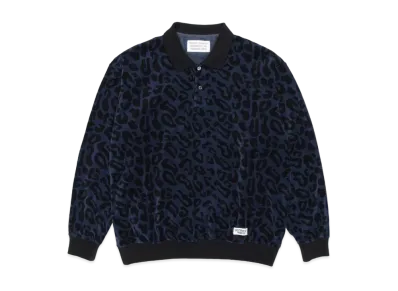 WACKO MARIA Leopard VELOUR POLO SHIRT "Navy"
