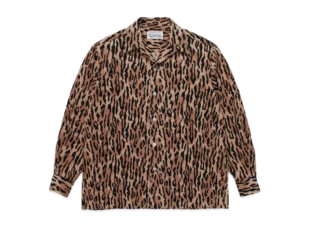 WACKO MARIA Leopard CORDUROY OPEN COLLAR SHIRT "Brown"