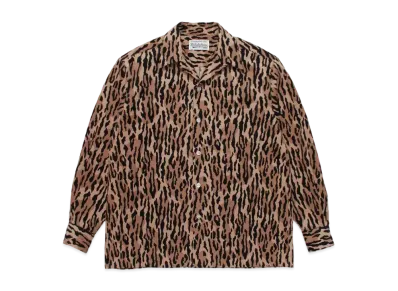 WACKO MARIA Leopard CORDUROY OPEN COLLAR SHIRT "Brown"