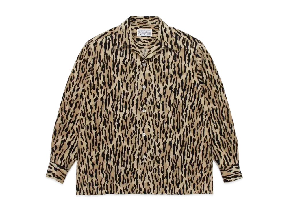 WACKO MARIA Leopard CORDUROY OPEN COLLAR SHIRT "Beige"