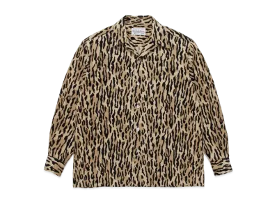 WACKO MARIA Leopard CORDUROY OPEN COLLAR SHIRT "Beige"