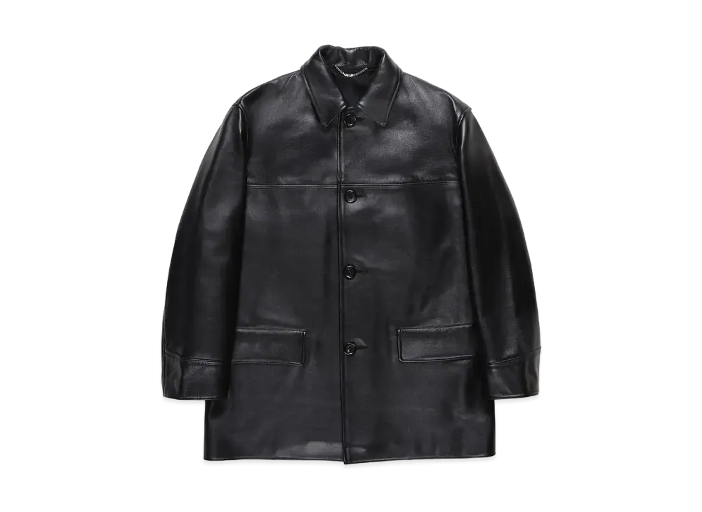 WACKO MARIA LEATHER CAR COAT "Black"