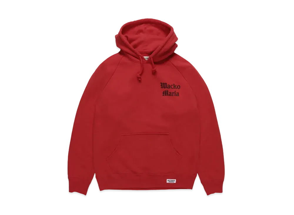 WACKO MARIA WASHED HEAVY WEIGHT PULL OVER HOODED SWEAT SHIRT "Red"