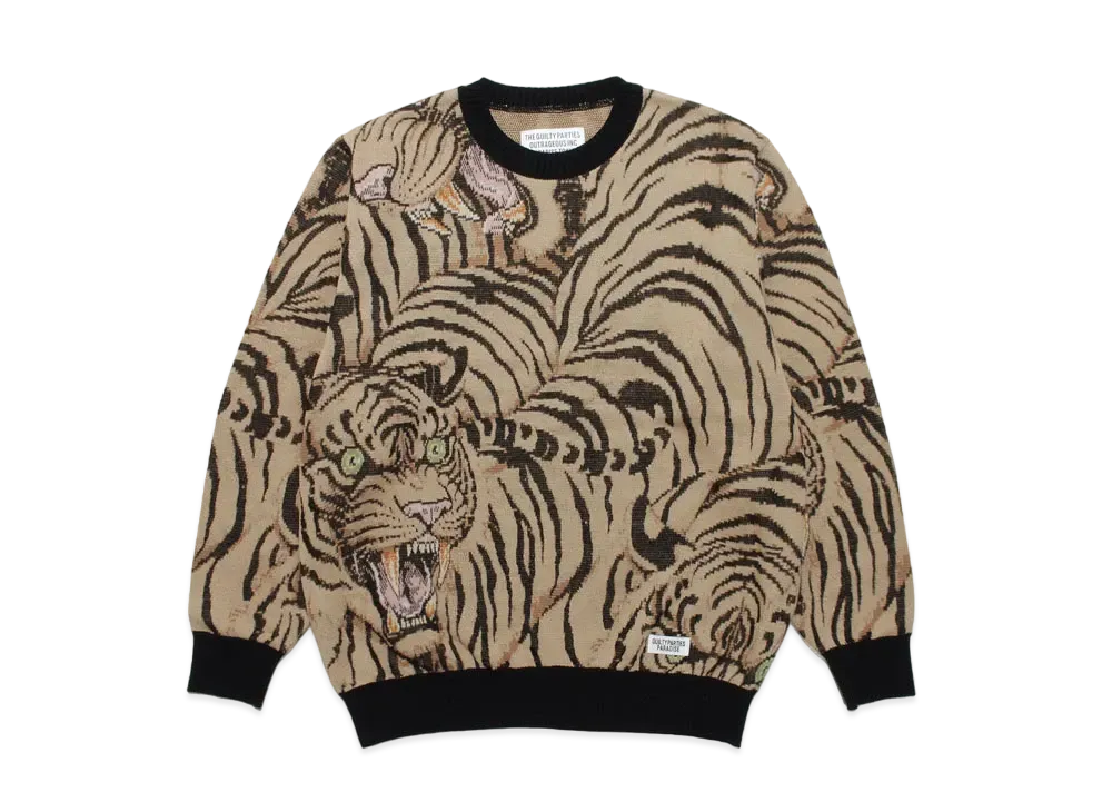 ワコマリア ティム リーハイ ニット ジャカード セーター "ベージュ"