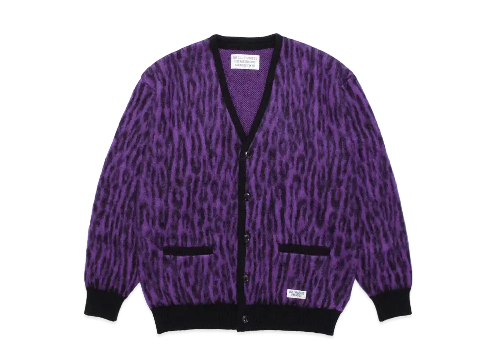 WACKO MARIA LEOPARD MOHAIR KNIT CARDIGAN "Purple"