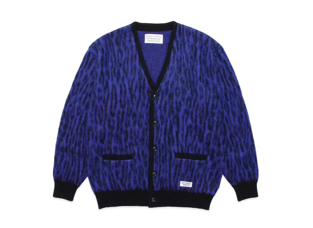 WACKO MARIA LEOPARD MOHAIR KNIT CARDIGAN "Blue"