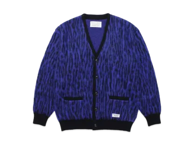 WACKO MARIA LEOPARD MOHAIR KNIT CARDIGAN "Blue"