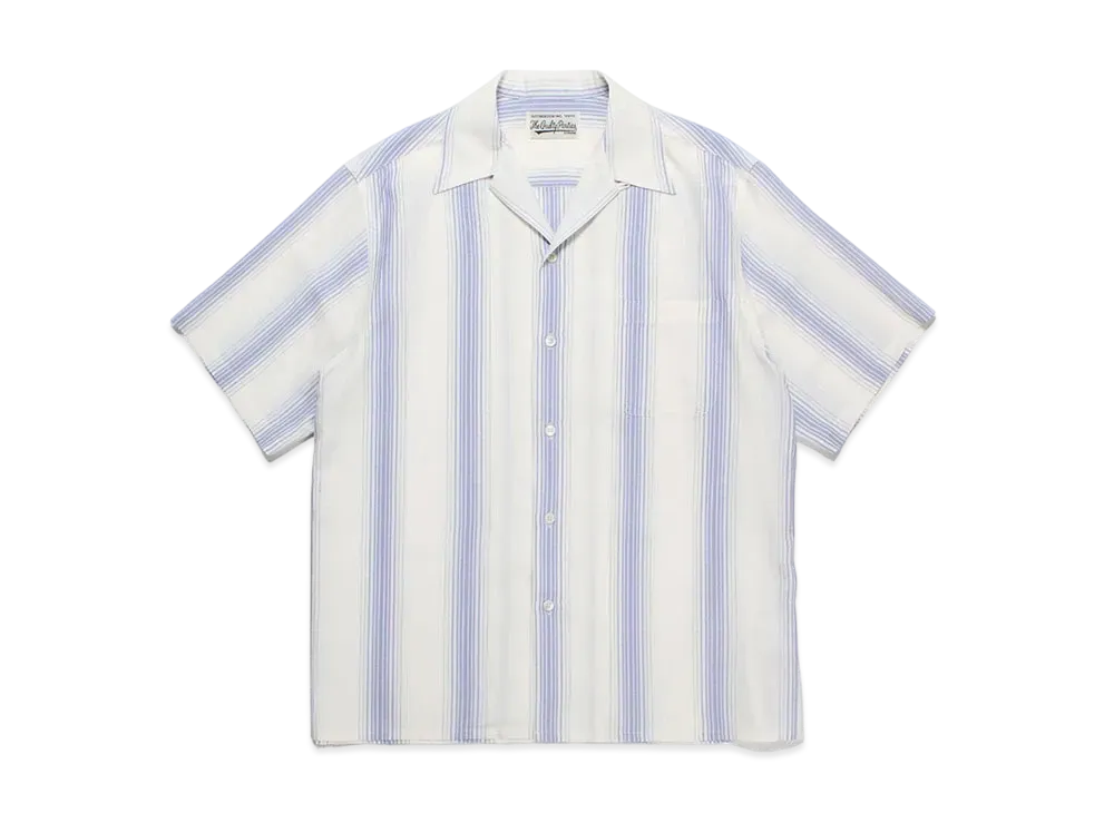 WACKO MARIA Striped Open Collar Shirt "White"