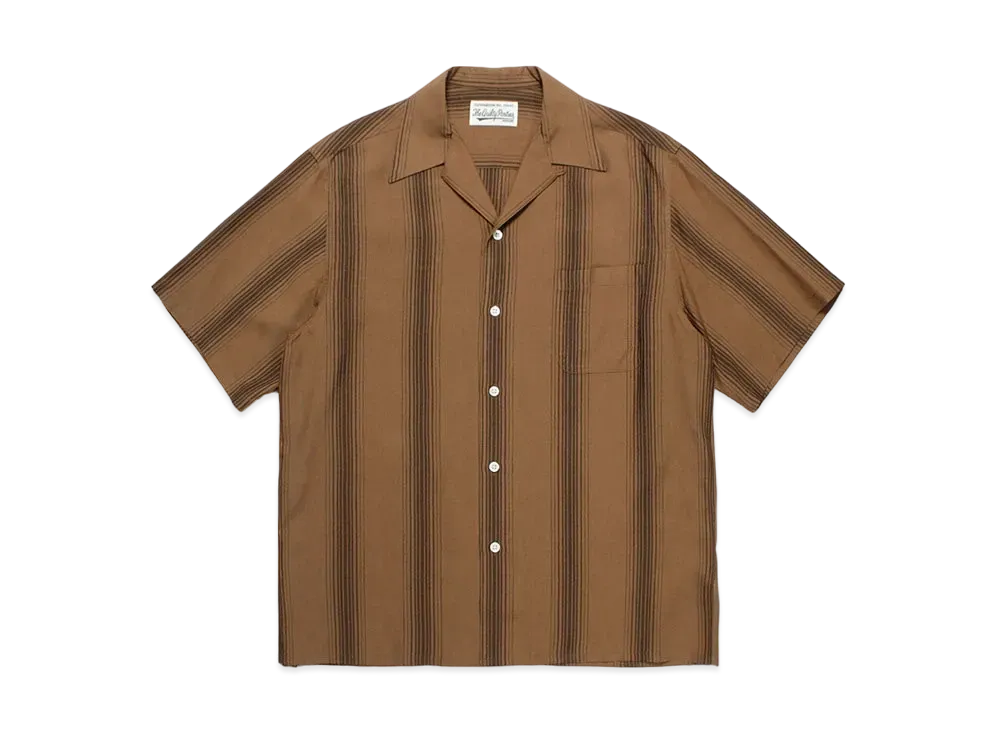 WACKO MARIA Striped Open Collar Shirt "Brown"