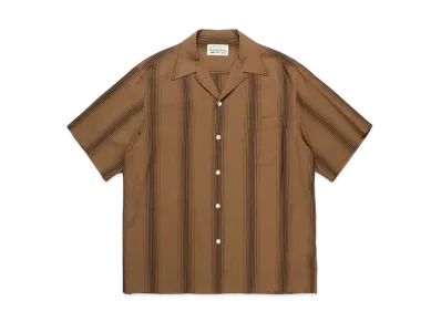 WACKO MARIA Striped Open Collar Shirt "Brown"