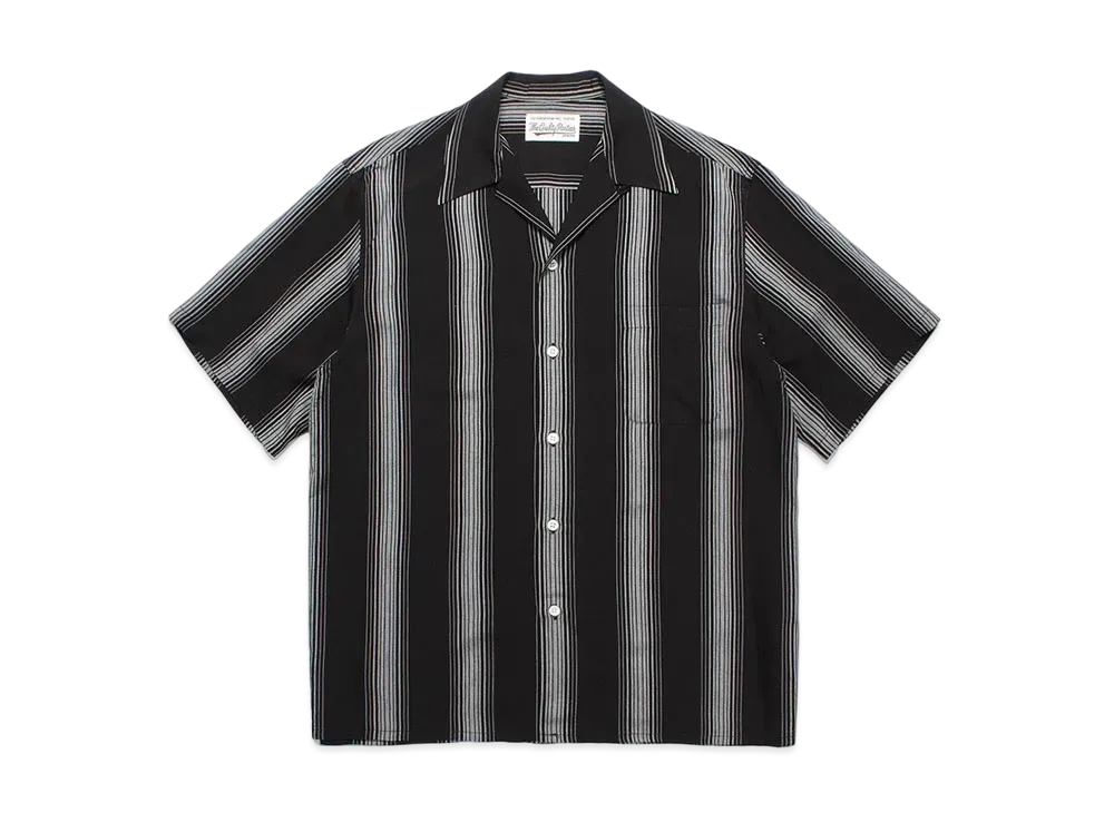 WACKO MARIA Striped Open Collar Shirt "Black"