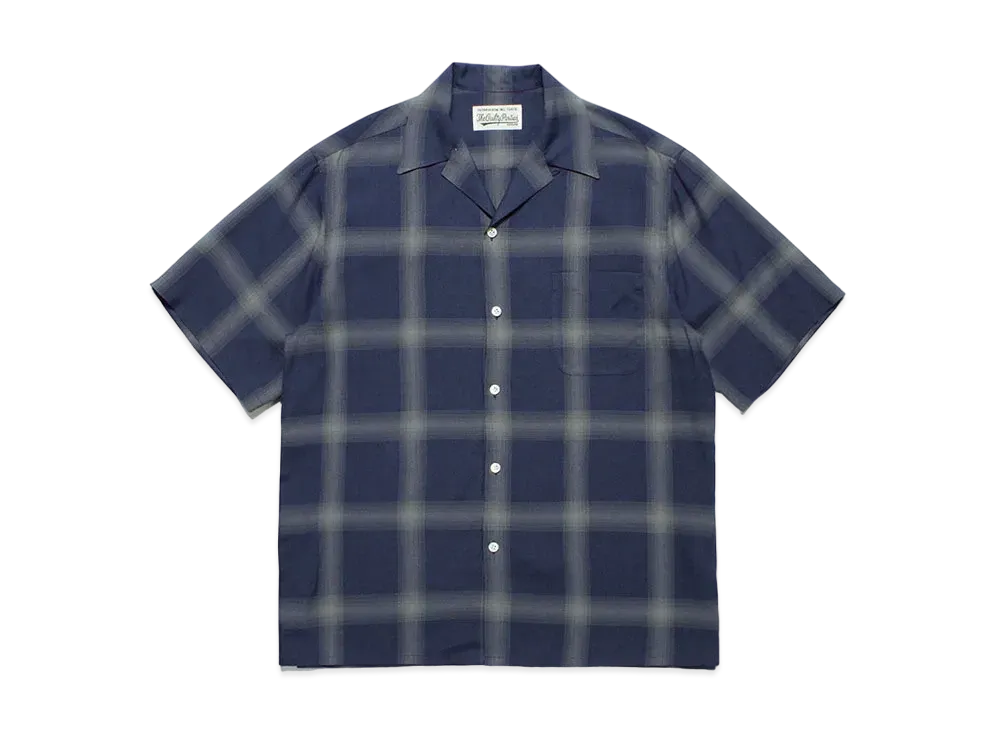 WACKO MARIA Check Open Collar Shirt "Navy"