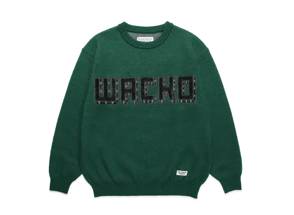WACKO MARIA Logo Mohair Knit Jacquard Sweater "Green"