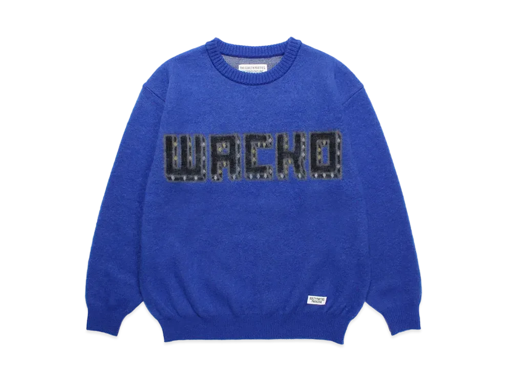 WACKO MARIA Logo Mohair Knit Jacquard Sweater "Blue"