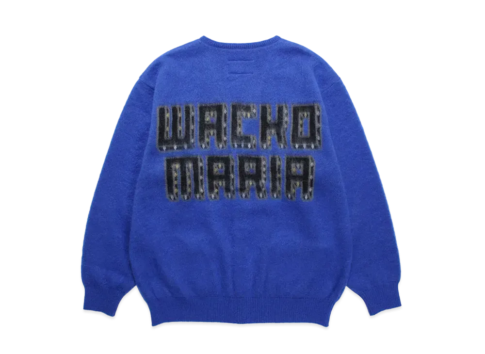 WACKO MARIA Logo Mohair Knit Jacquard Cardigan "Blue"