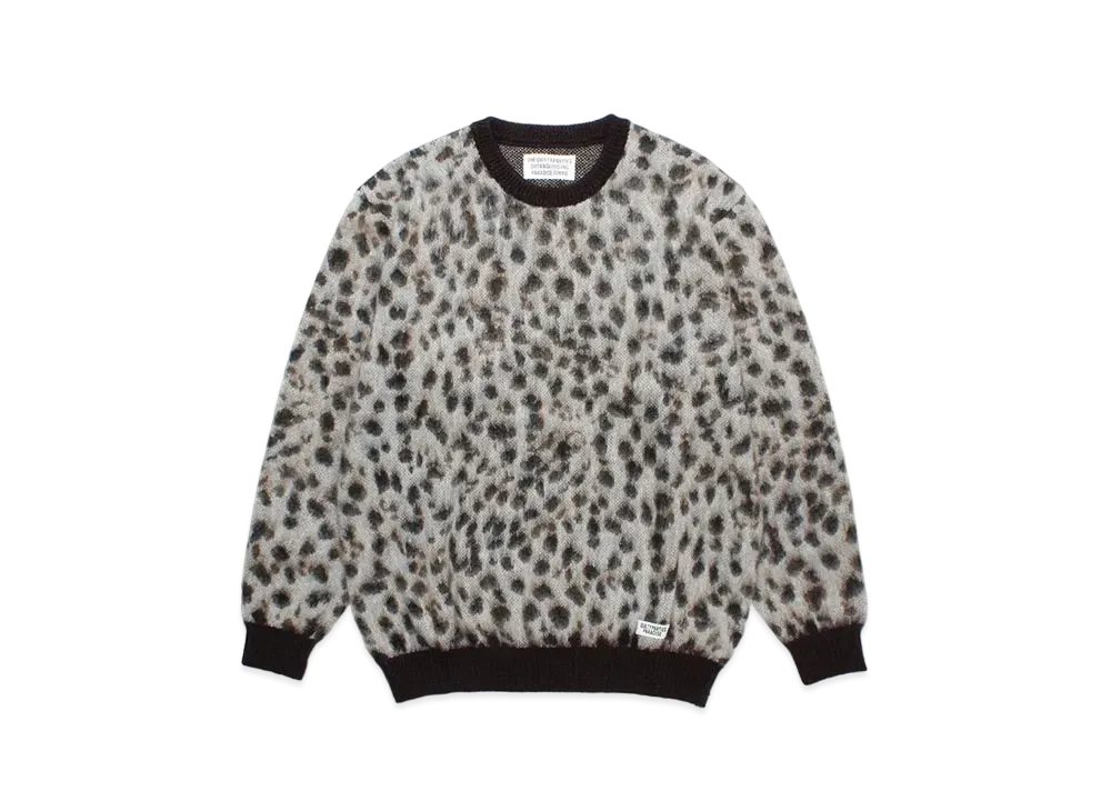 WACKO MARIA Leopard Mohair Knit Jacquard Sweater "White"