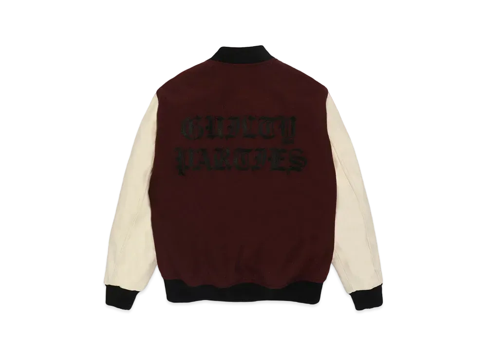 WACKO MARIA Leather Varsity Jacket "Burgundy/White"