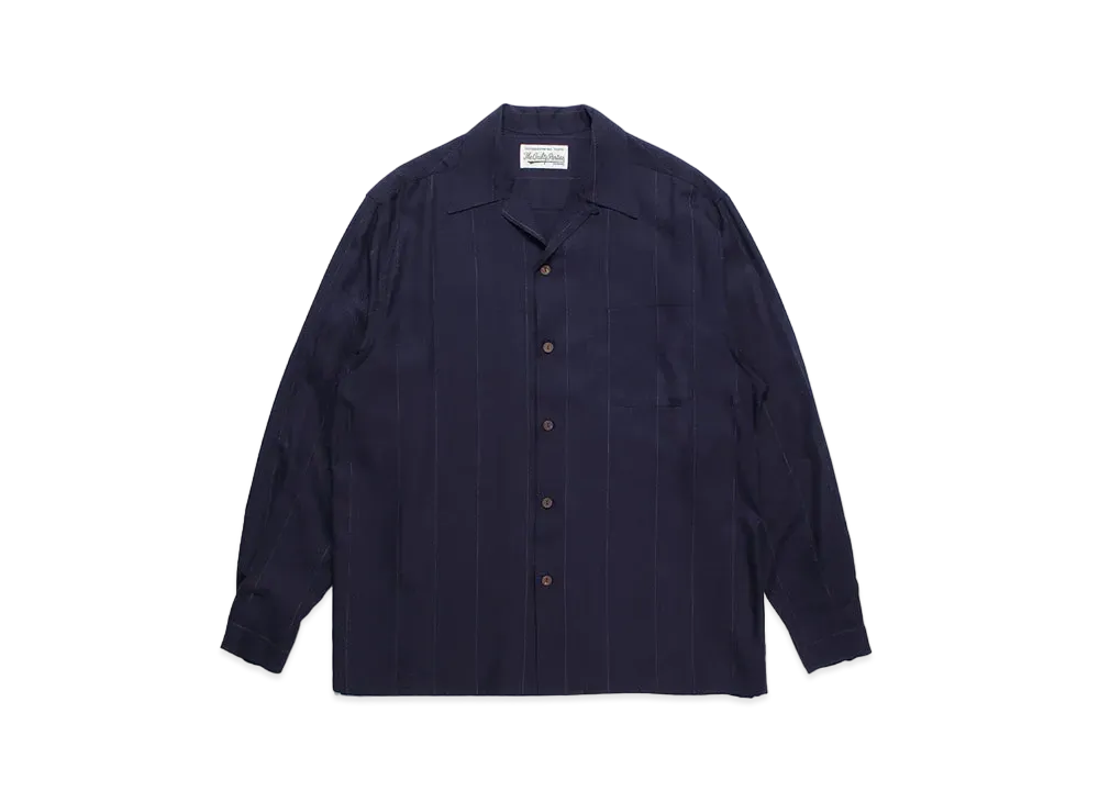 WACKO MARIA Kasuri Striped Open Collar Shirt "Navy"